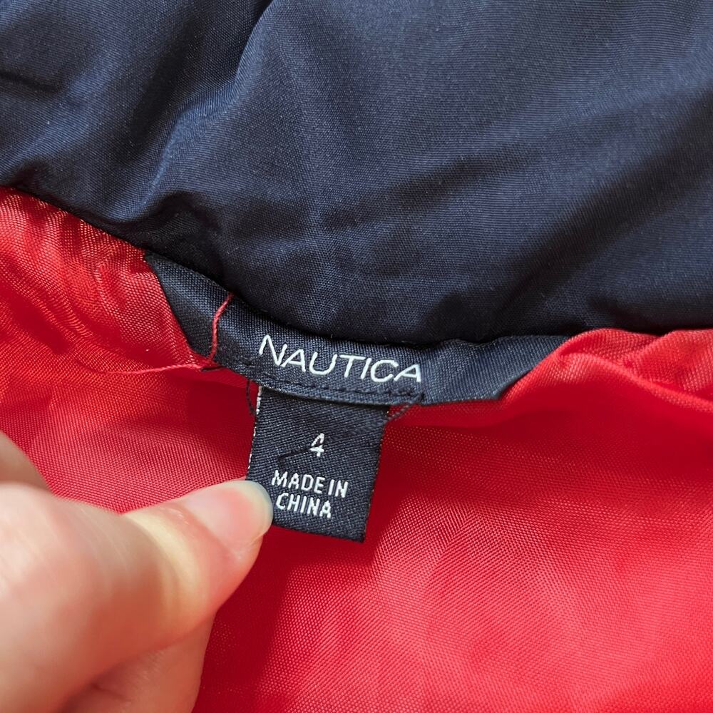 Nautica Boys Navy Red Colorblock Logo Puffer Vest 4 - Picture 2 of 6
